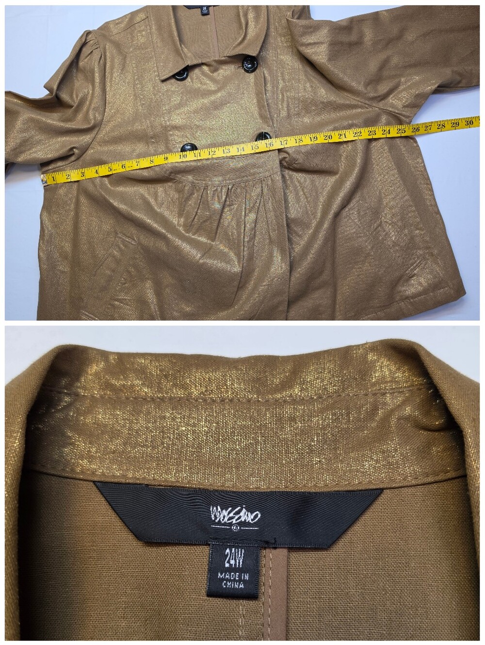 Y2K Mossimo Linen Cotton Metallic Gold Double Breasted Cropped Jacket NEW - Picture 10 of 12